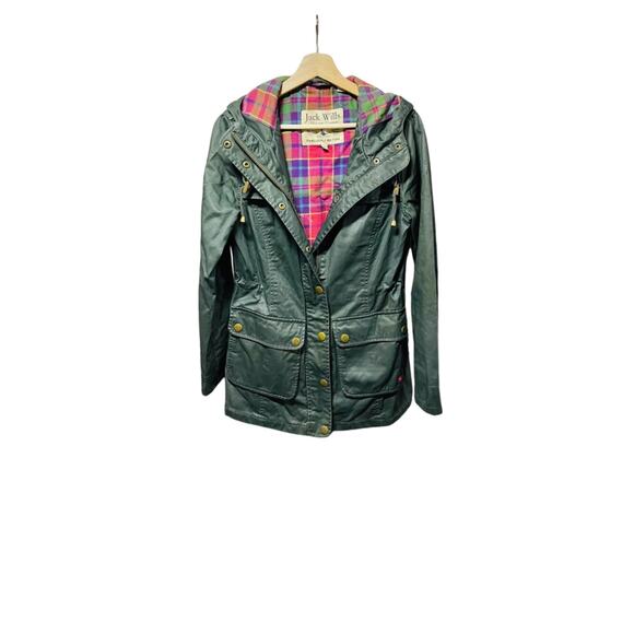 Jack Wills Green Canvas Gorpcore Jacket Flannel Lined Womens Small 4 Military - Picture 3 of 7